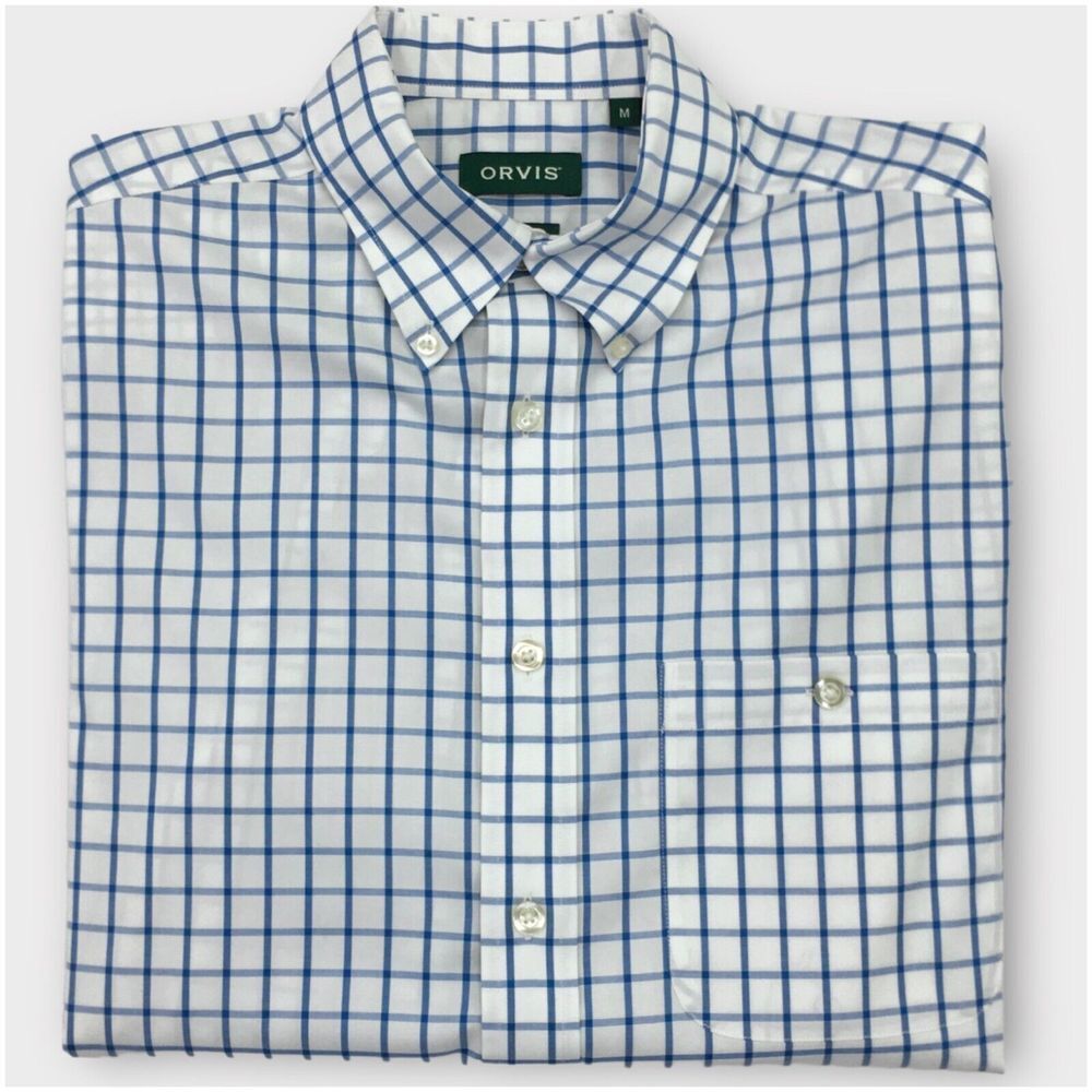 ORVIS Button Down Shirt Short‎ Sleeve Cotton Mens Size M Active Fit Casual